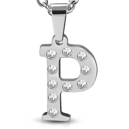 Stainless Steel Alphabet Initial Letter Crystals Pendant
